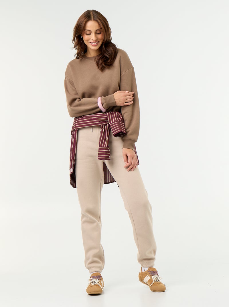 Effen sweater van warme joggingstof Bruin - Kiabi