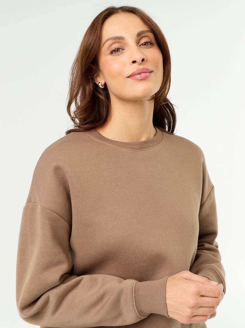 Effen sweater van warme joggingstof Bruin - Kiabi
