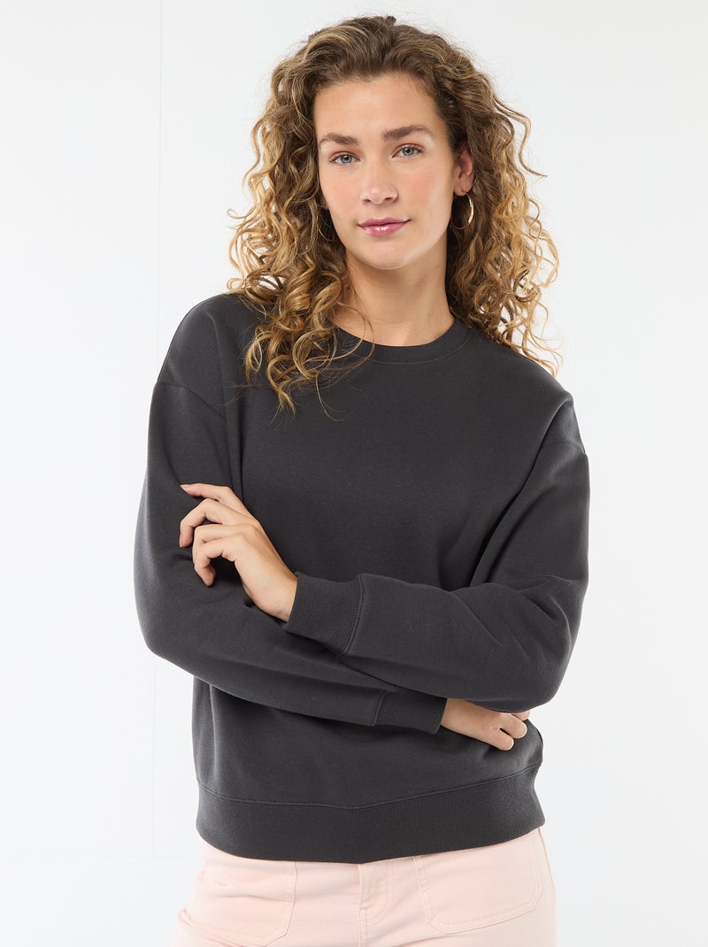 Effen sweater van warme joggingstof Grijs - Kiabi