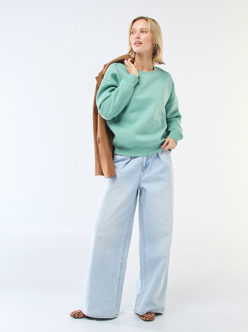 Effen sweater van warme joggingstof Groen - Kiabi