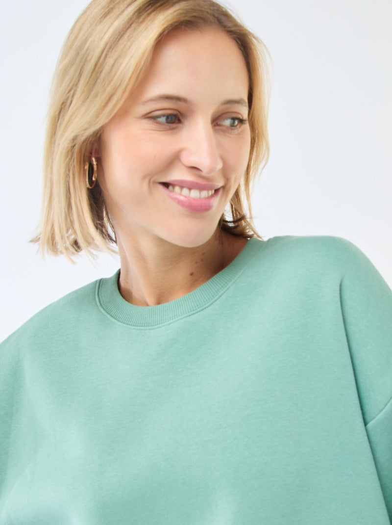 Effen sweater van warme joggingstof Groen - Kiabi