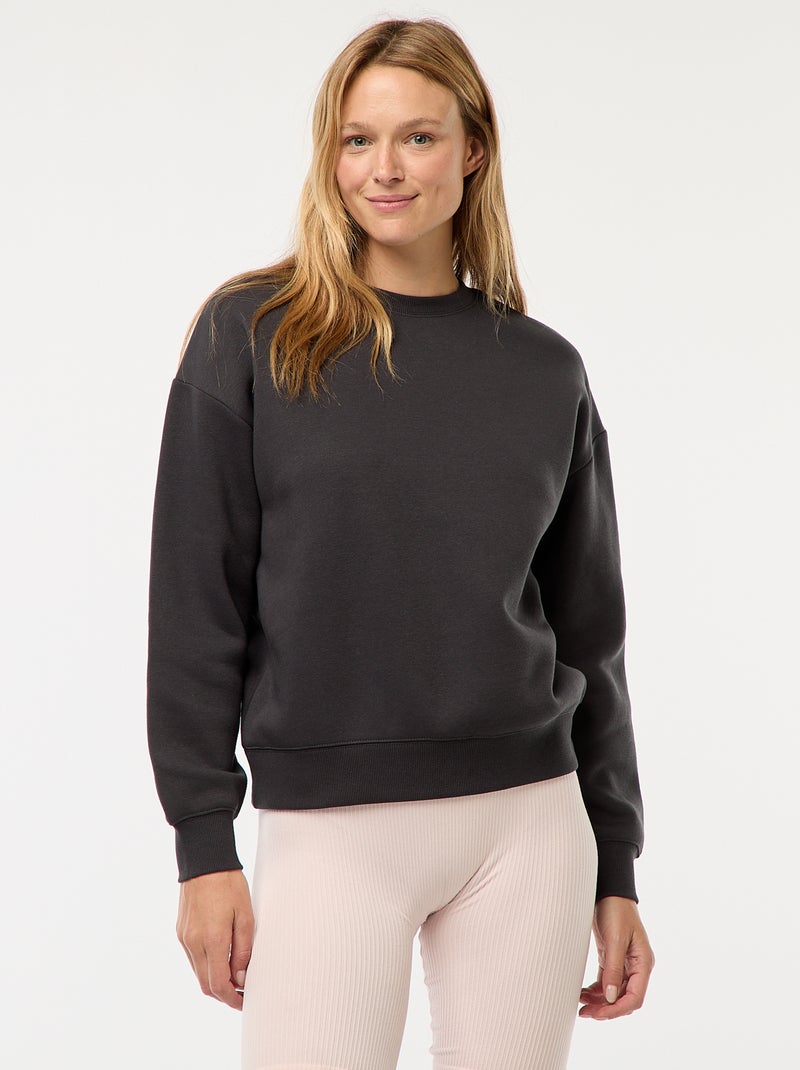 Effen sweater van warme joggingstof Zwart - Kiabi