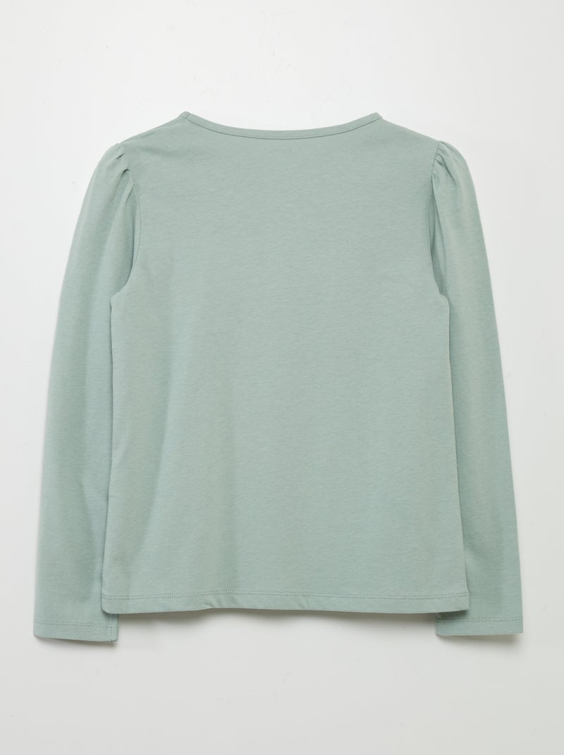 Effen T-shirt met aangerimpelde schouders GROEN - Kiabi