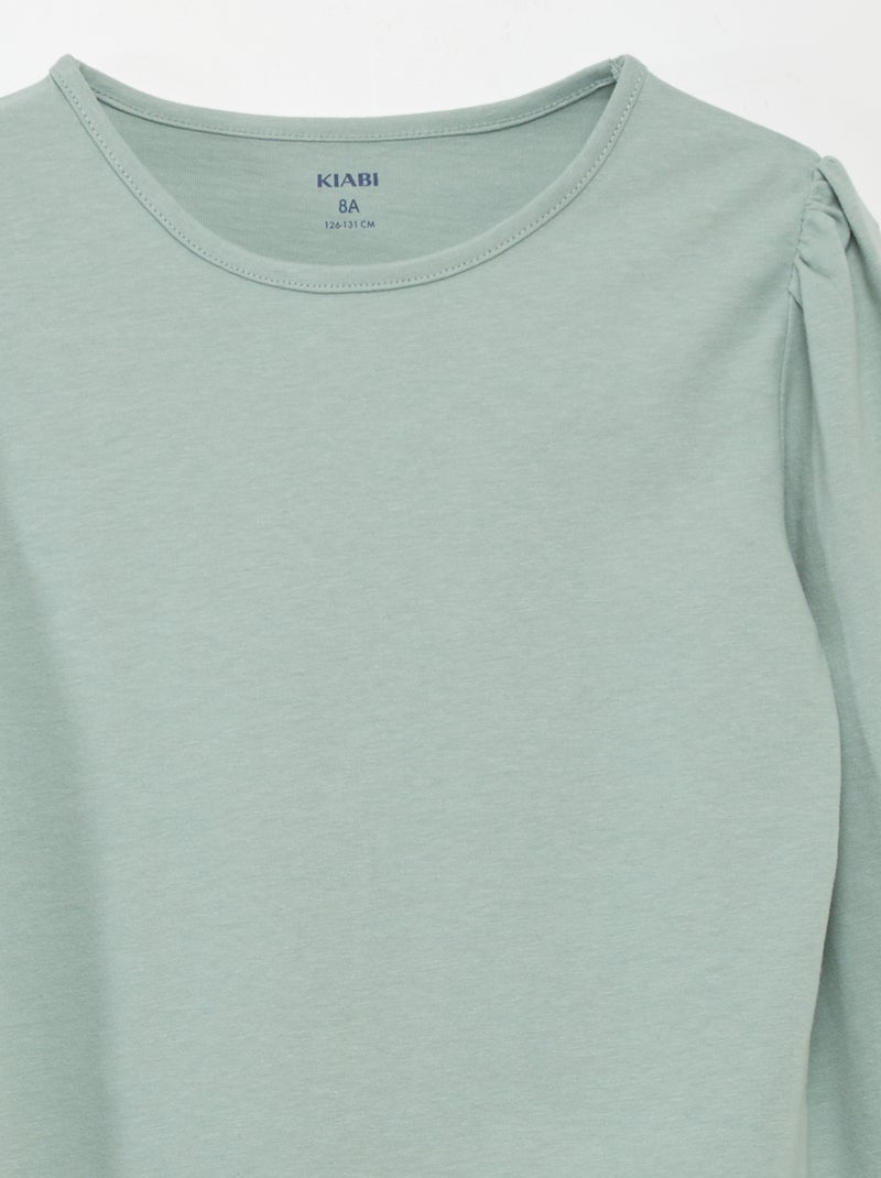 Effen T-shirt met aangerimpelde schouders GROEN - Kiabi