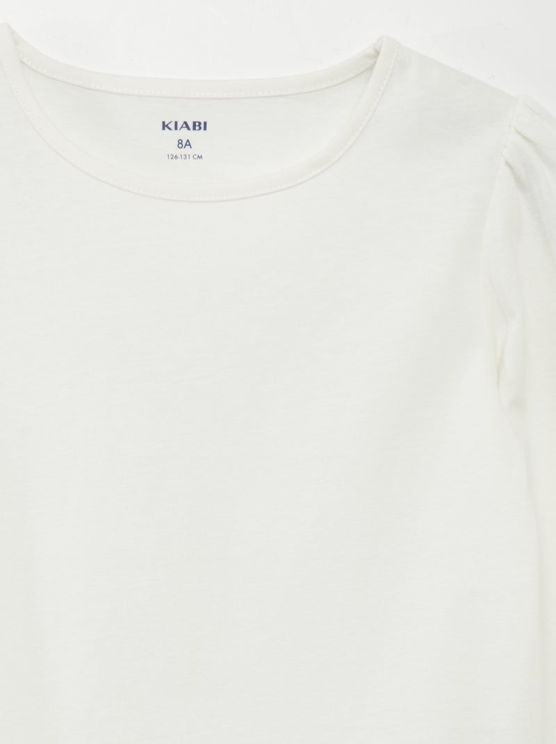 Effen T-shirt met aangerimpelde schouders WIT - Kiabi