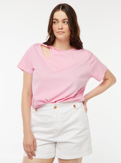 Effen T-shirt met ajoursplit en gedraaid effect - Kiabi