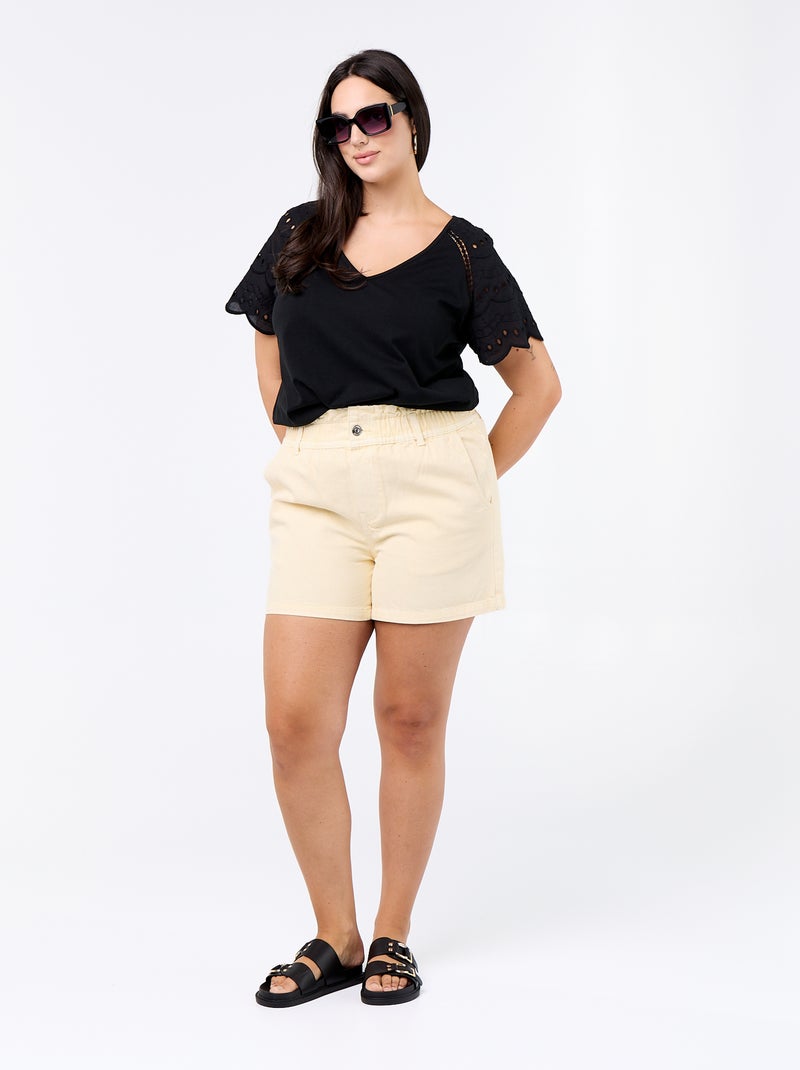 Effen T-shirt met borduursels op de mouwen Zwart - Kiabi