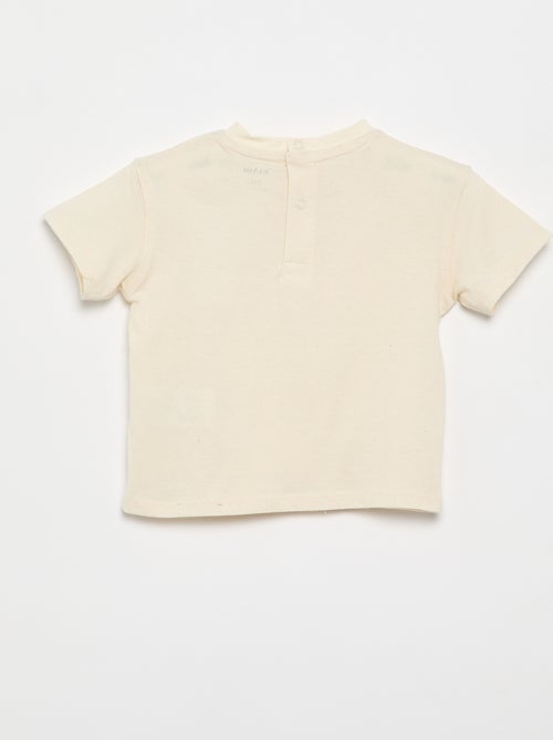 Effen T-shirt met fantasiebloemen aan de kraag - Kiabi