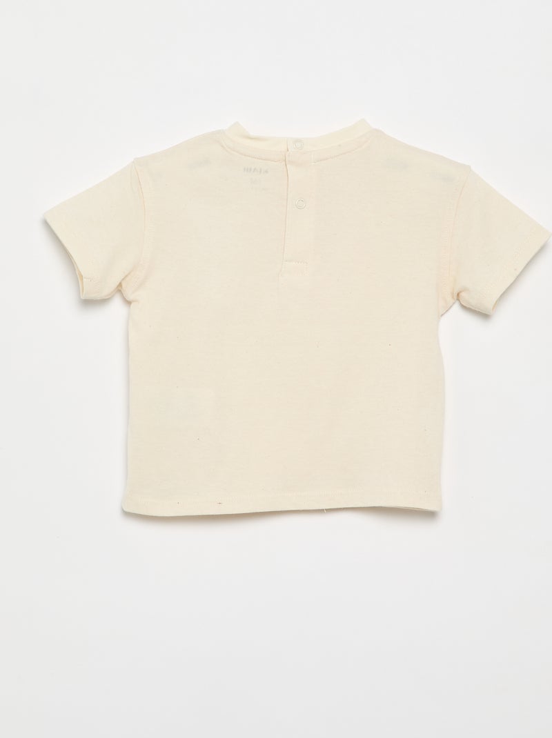 Effen T-shirt met fantasiebloemen aan de kraag Beige - Kiabi