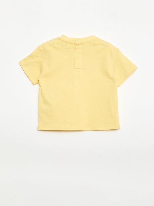 Effen T-shirt met fantasiebloemen aan de kraag - Kiabi