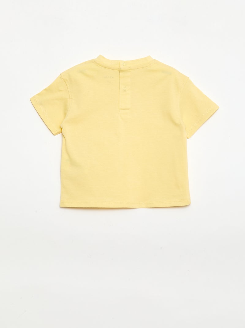 Effen T-shirt met fantasiebloemen aan de kraag Geel - Kiabi