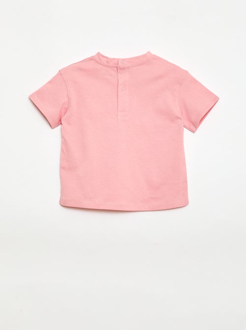 Effen T-shirt met fantasiebloemen aan de kraag - Kiabi