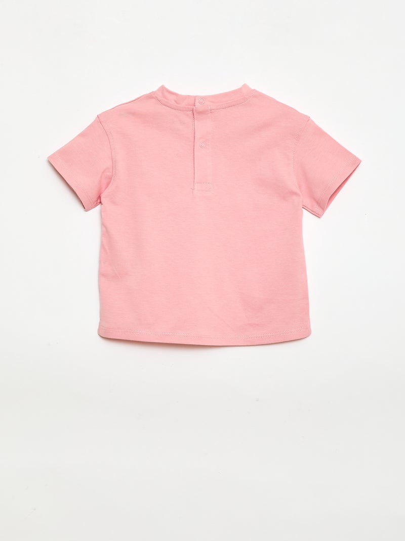 Effen T-shirt met fantasiebloemen aan de kraag Rose - Kiabi