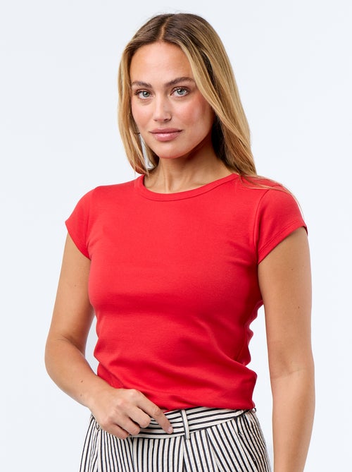 Effen T-shirt met halternek en korte mouwen - Kiabi