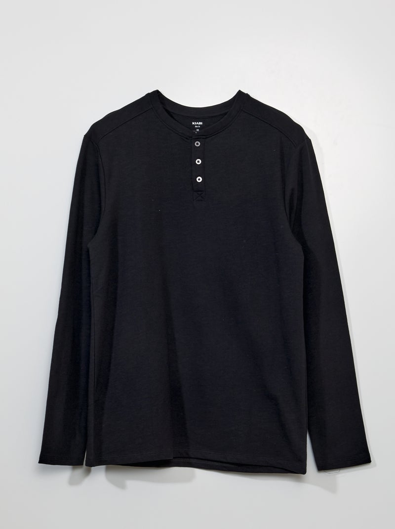 Effen T-shirt met henleykraag zwart - Kiabi
