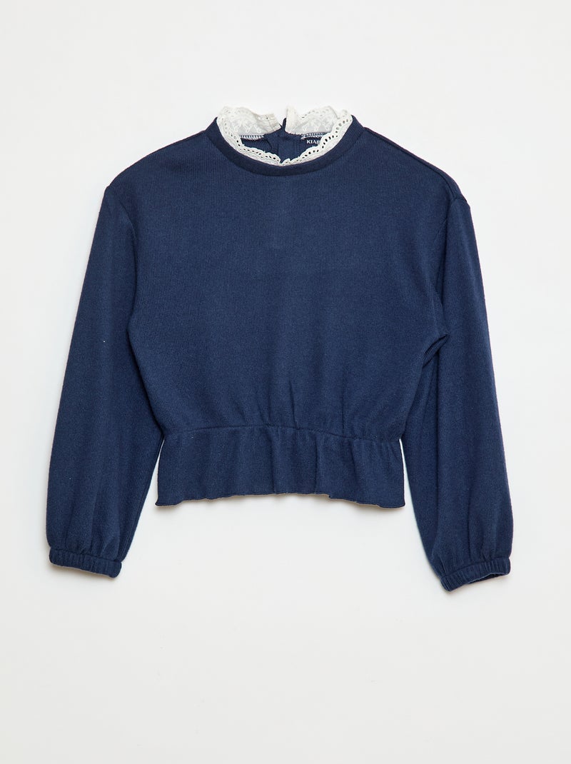 Effen T-shirt met kant Blauw - Kiabi