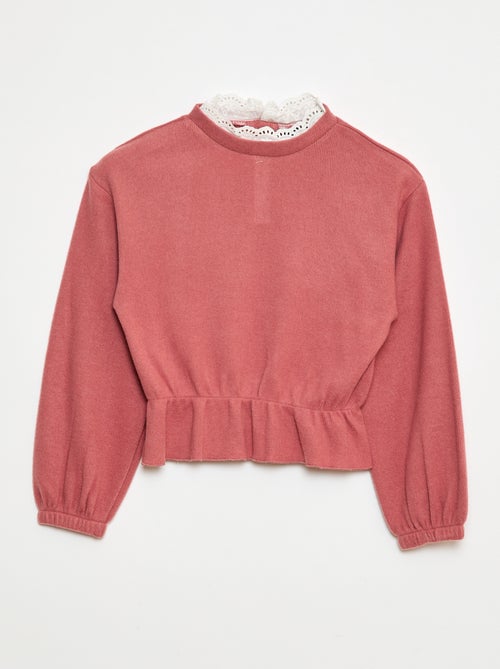 Effen T-shirt met kant - Kiabi