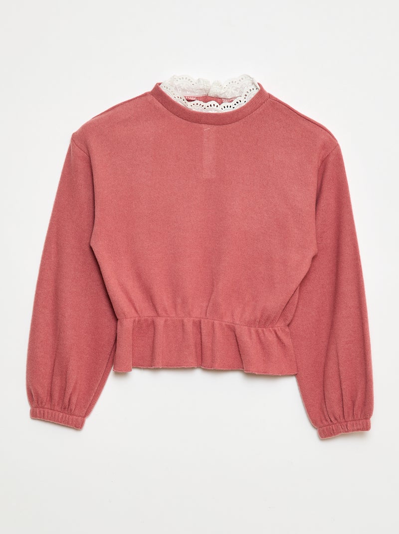 Effen T-shirt met kant Rose - Kiabi