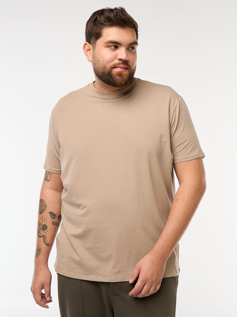 Effen T-shirt met korte mouw Biege - Kiabi