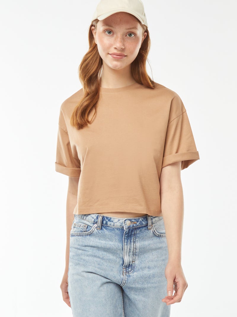 Effen T-shirt met korte mouw Biege - Kiabi