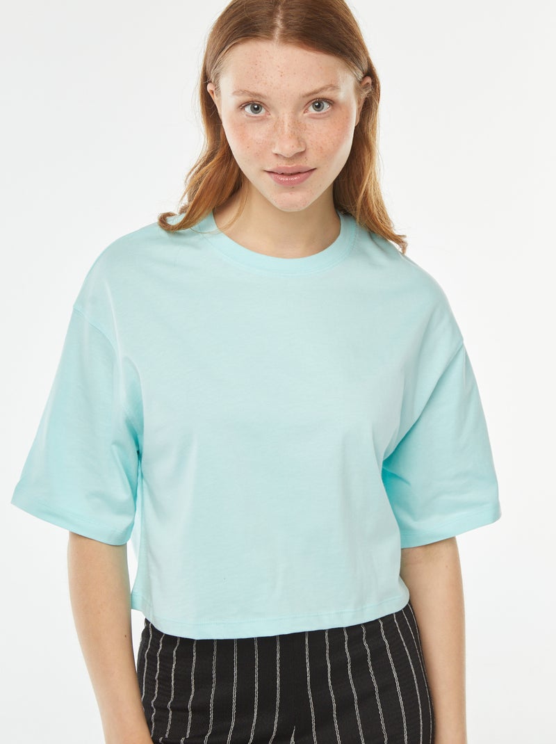 Effen T-shirt met korte mouw Blauw - Kiabi