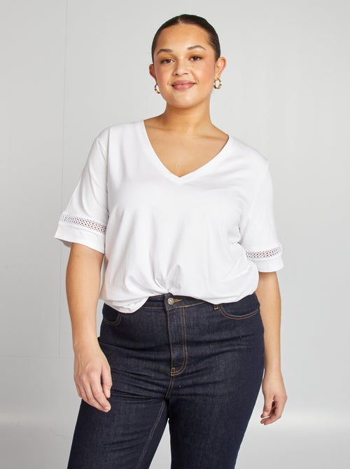 Effen T-shirt met korte mouw en borduursel - Kiabi