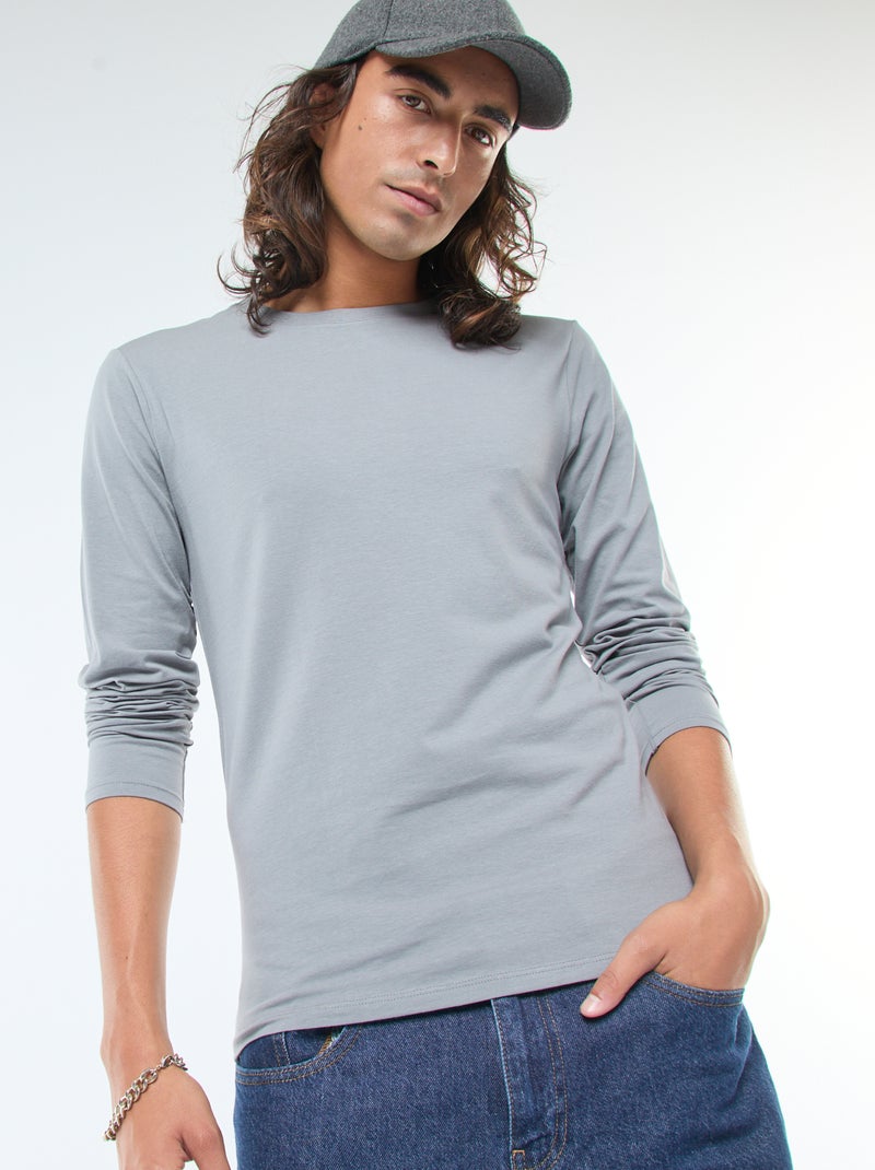 Effen T-shirt met korte mouw en ronde hals Grijs - Kiabi
