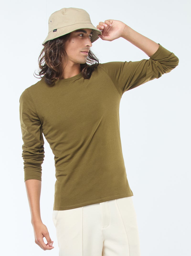 Effen T-shirt met korte mouw en ronde hals Groen - Kiabi