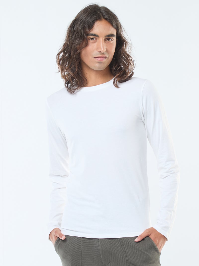 Effen T-shirt met korte mouw en ronde hals wit - Kiabi
