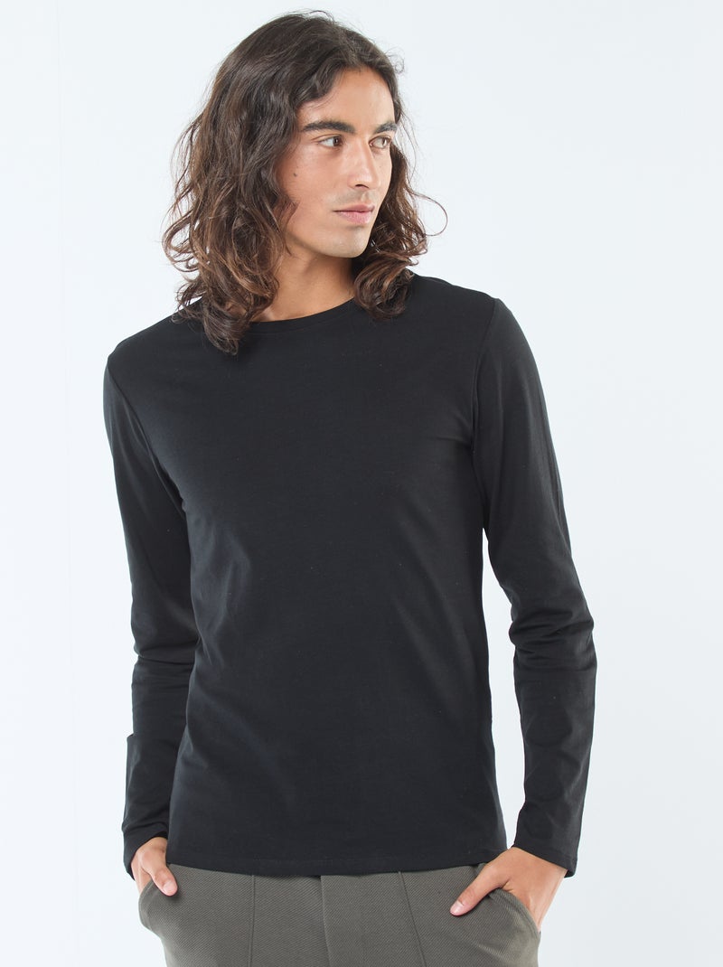 Effen T-shirt met korte mouw en ronde hals zwart - Kiabi