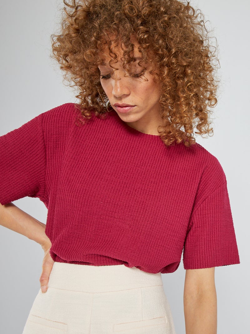 Effen T-shirt met korte mouw ROOD - Kiabi
