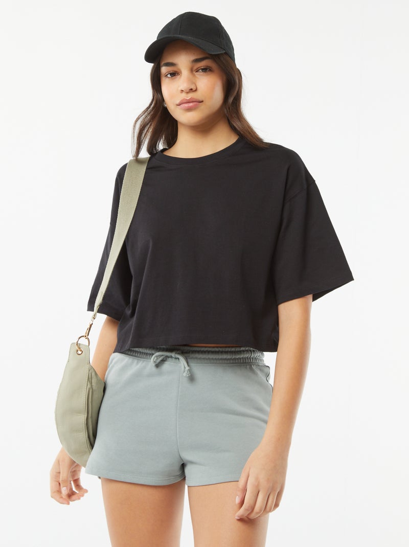 Effen T-shirt met korte mouw zwart - Kiabi
