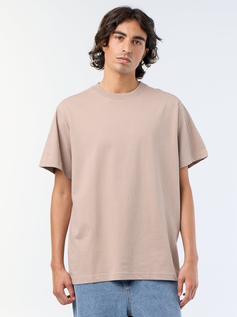 Effen T-shirt met korte mouwen, comfort fit/oversized Biege - Kiabi