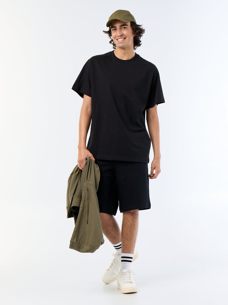 Effen T-shirt met korte mouwen, comfort fit/oversized Zwart - Kiabi