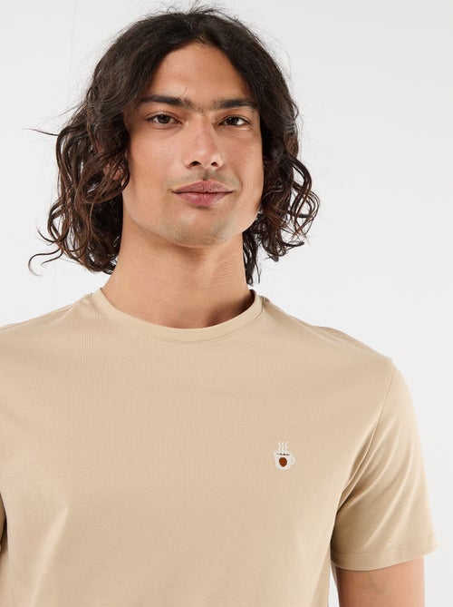 Effen T-shirt met korte mouwen en borduursel - Kiabi