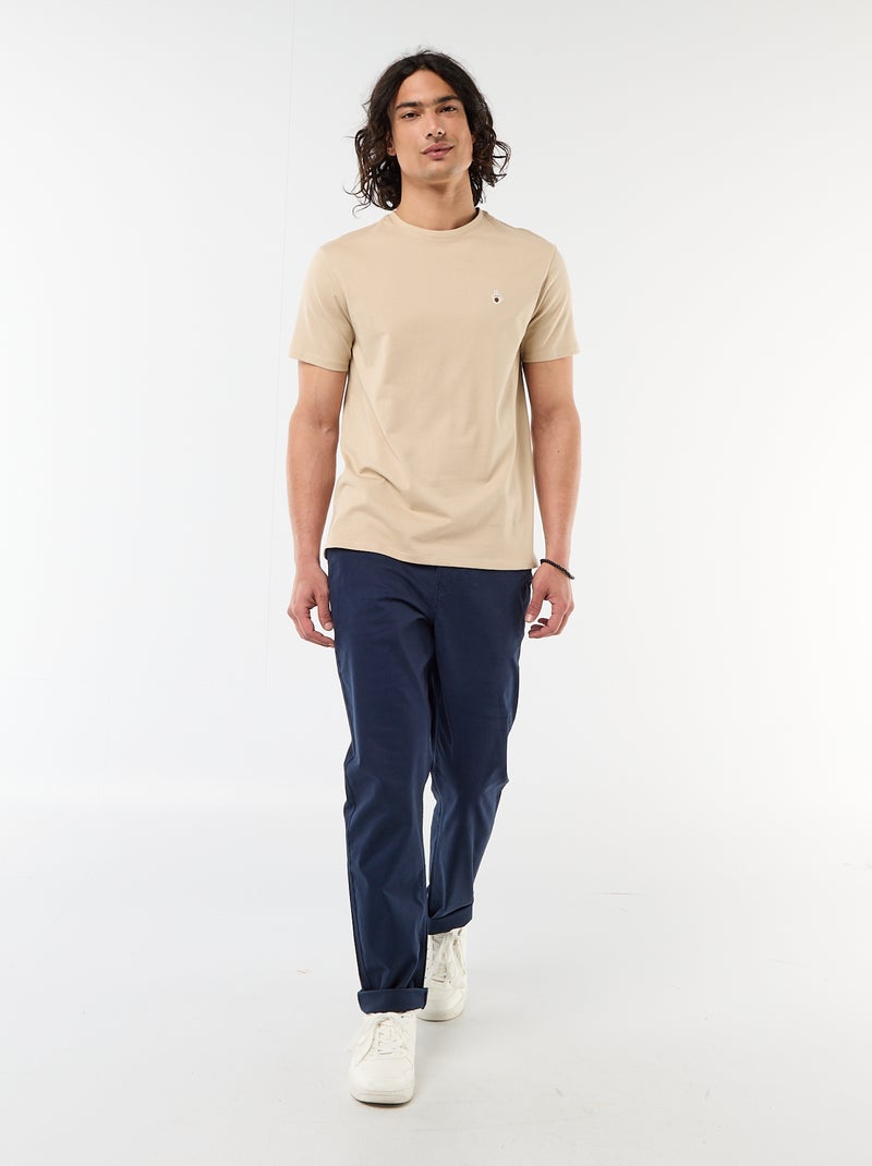 Effen T-shirt met korte mouwen en borduursel Biege - Kiabi