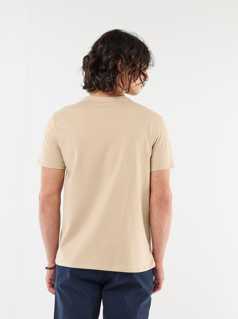 Effen T-shirt met korte mouwen en borduursel Biege - Kiabi