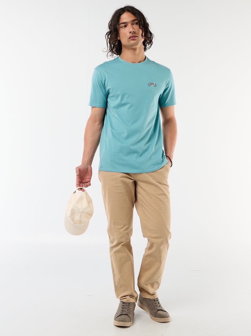 Effen T-shirt met korte mouwen en borduursel Blauw - Kiabi