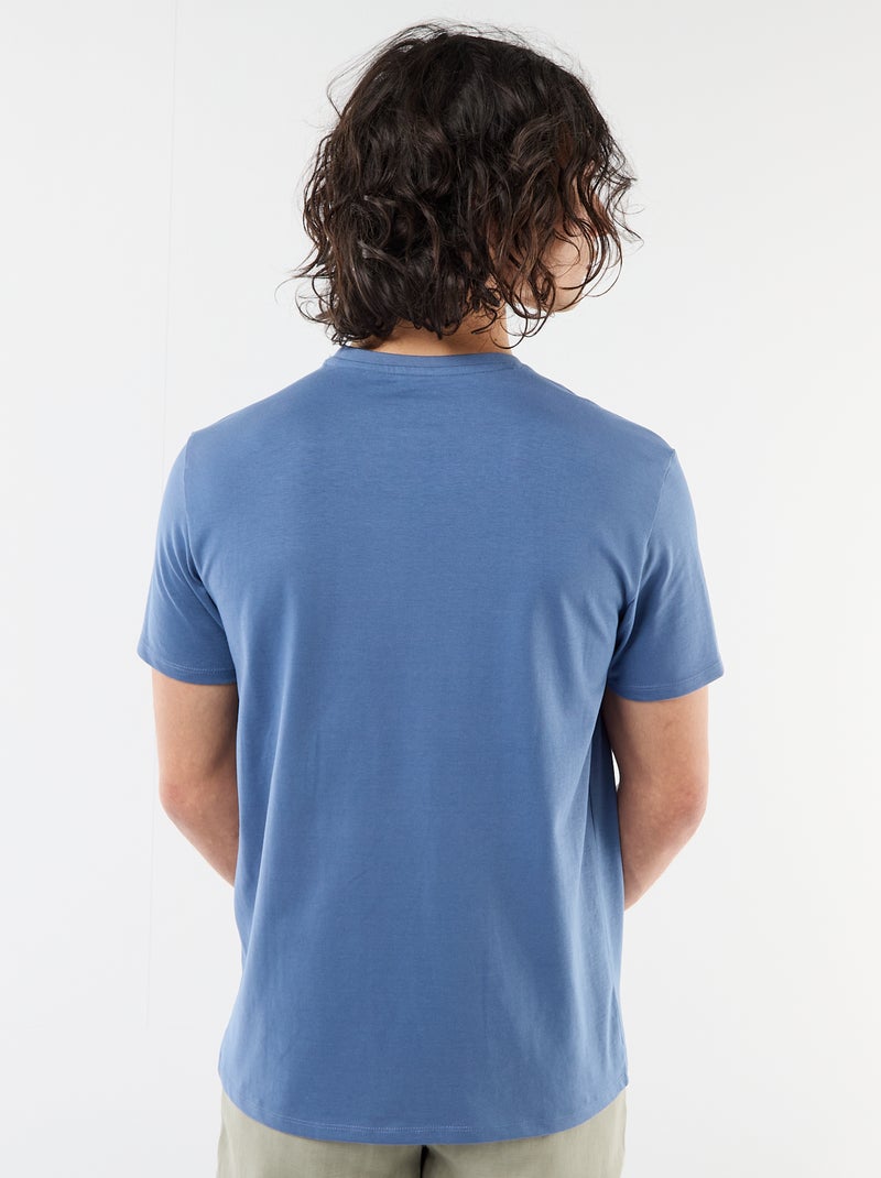 Effen T-shirt met korte mouwen en borduursel Blauw - Kiabi