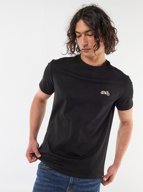 Effen T-shirt met korte mouwen en borduursel - Kiabi