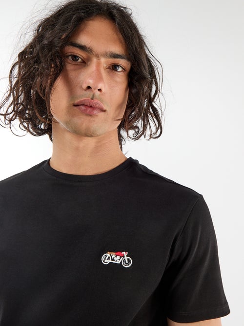 Effen T-shirt met korte mouwen en borduursel - Kiabi