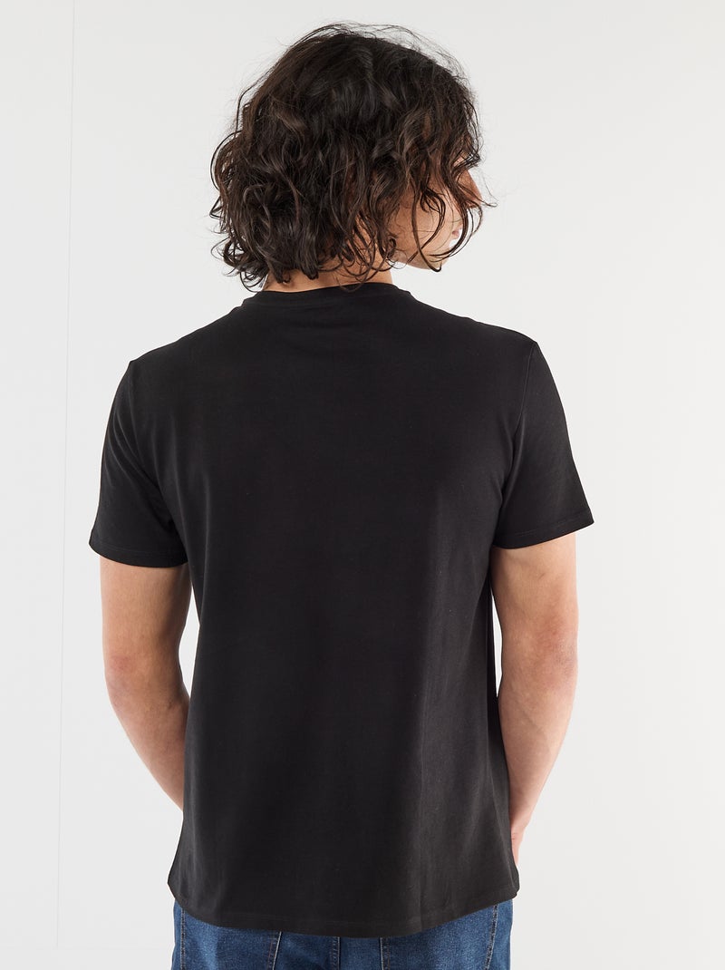 Effen T-shirt met korte mouwen en borduursel Zwart - Kiabi