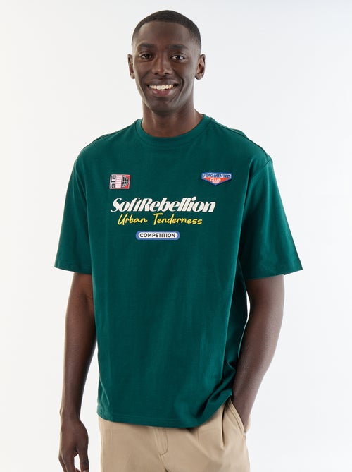 Effen T-shirt met korte mouwen en opgenaaide patches - Kiabi