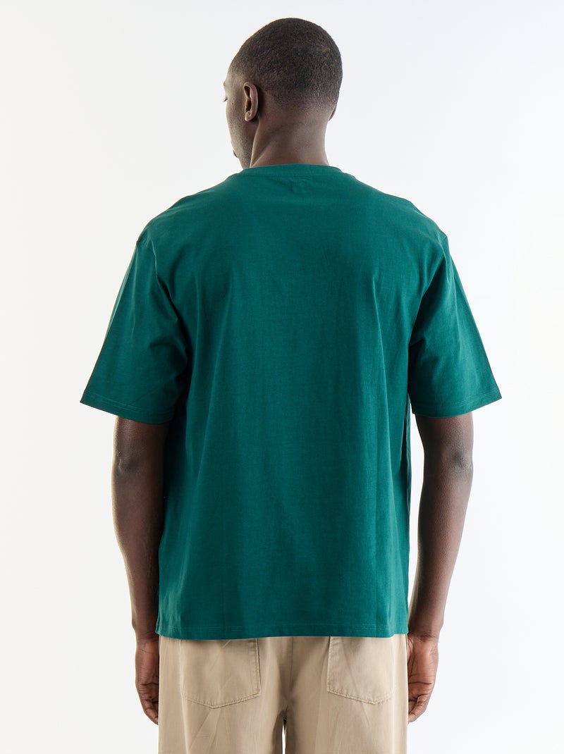 Effen T-shirt met korte mouwen en opgenaaide patches Groen - Kiabi