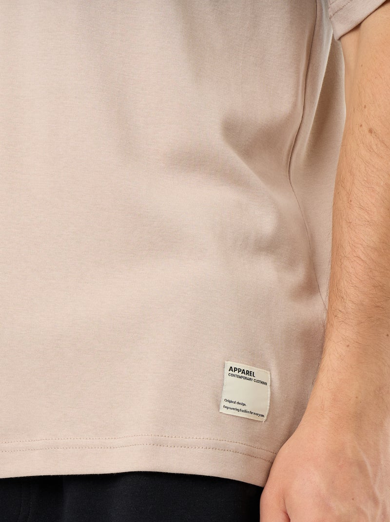 Effen T-shirt met korte mouwen en ronde hals Biege - Kiabi