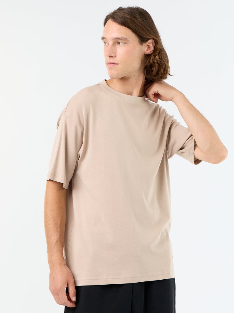 Effen T-shirt met korte mouwen en ronde hals Biege - Kiabi