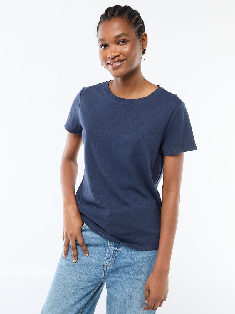 Effen T-shirt met korte mouwen en ronde hals Blauw - Kiabi