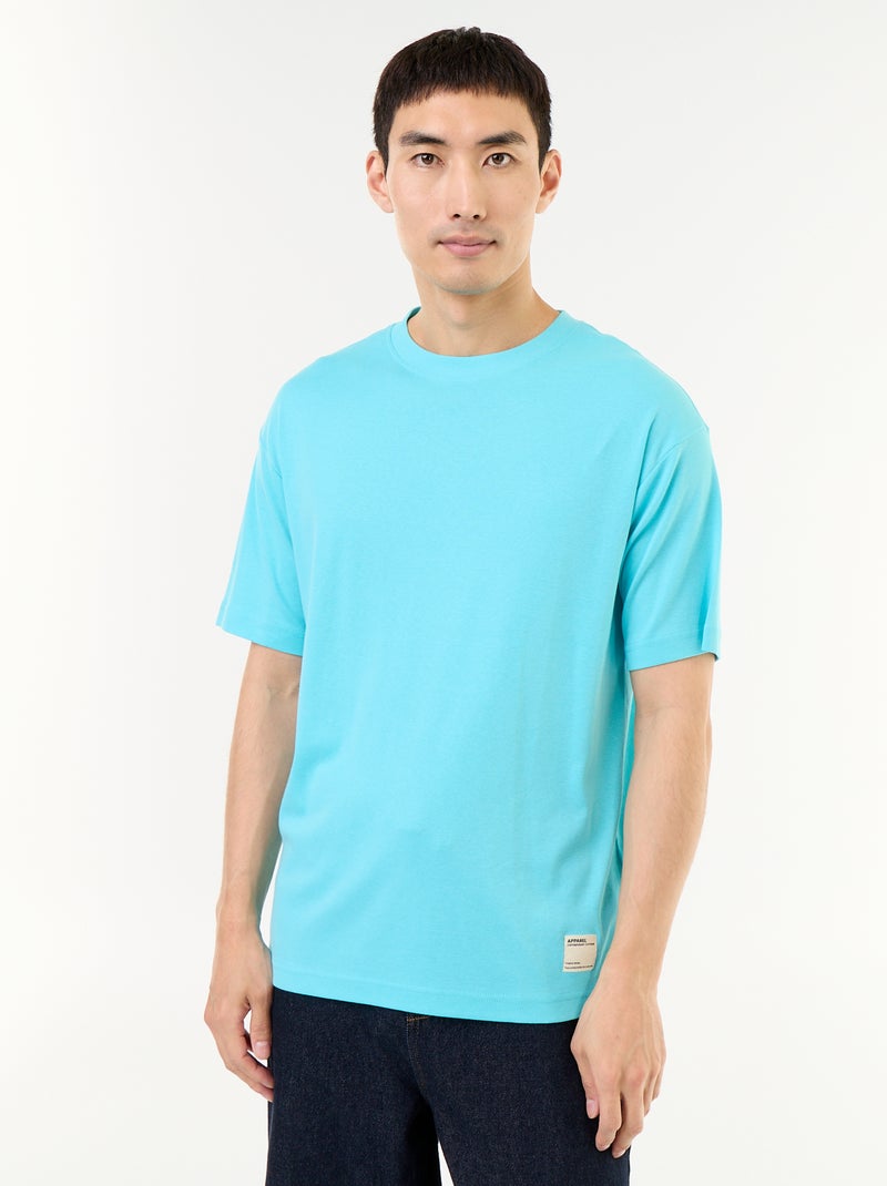 Effen T-shirt met korte mouwen en ronde hals Blauw - Kiabi