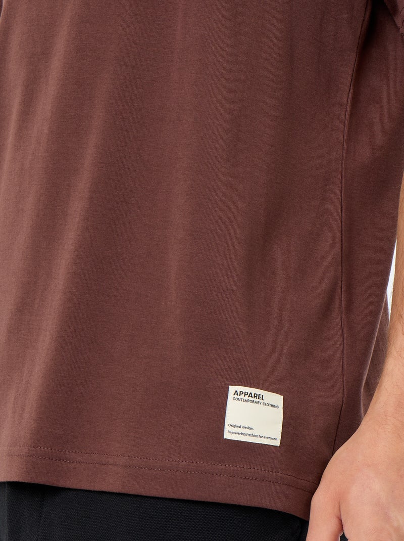 Effen T-shirt met korte mouwen en ronde hals Bruin - Kiabi