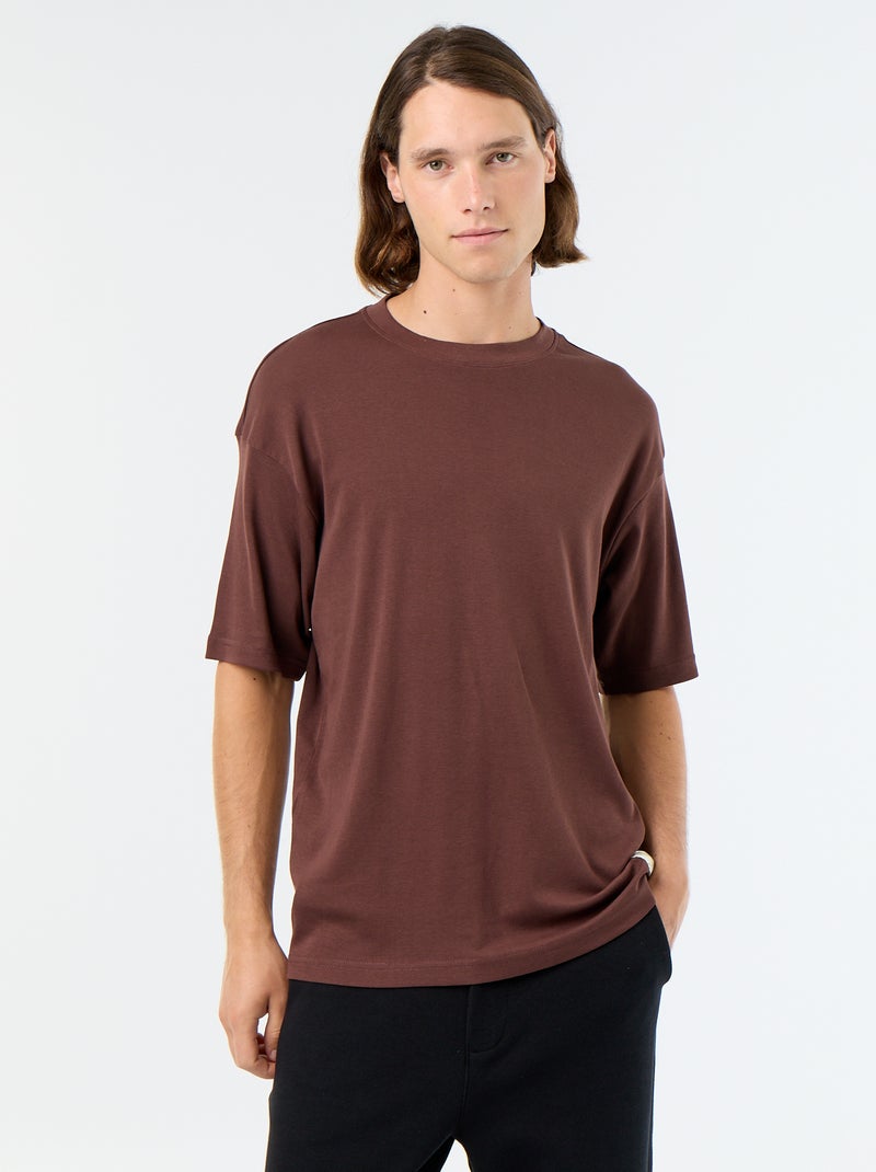 Effen T-shirt met korte mouwen en ronde hals Bruin - Kiabi